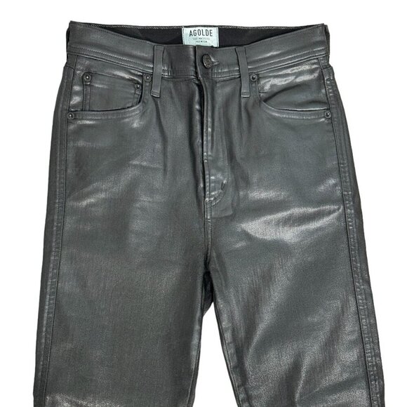 AGOLDE Roxanne Leatherette High Rise Skinny Jeans in Black Women's Sz 26 - Picture 6 of 15